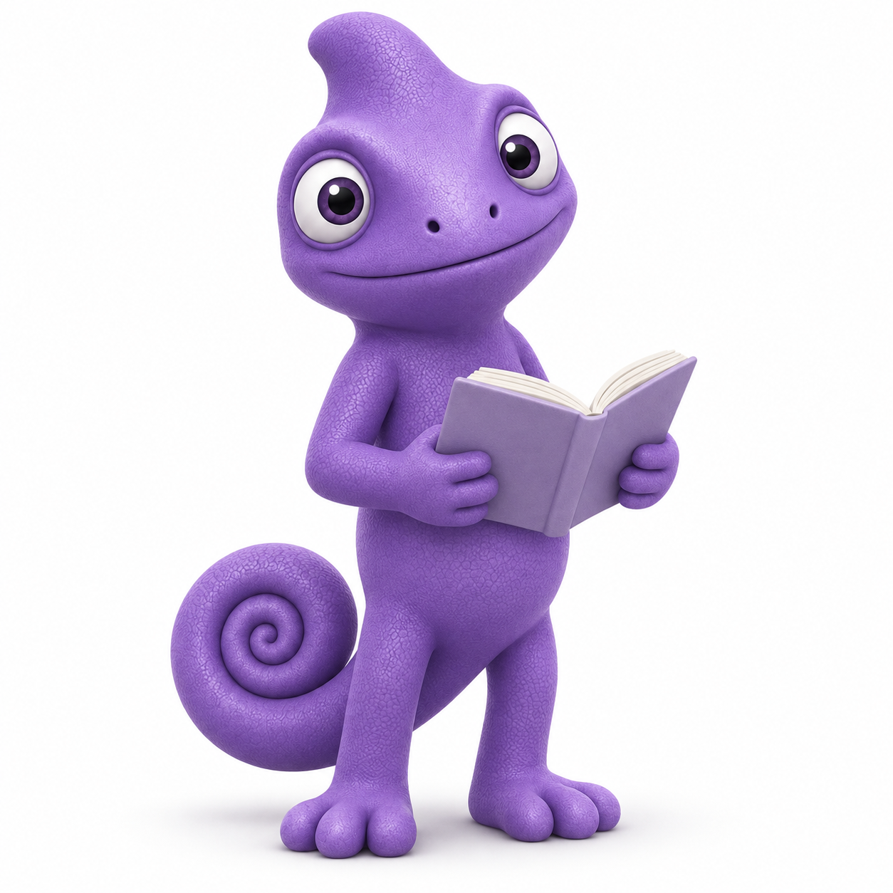 De staande Kameo-kameleon leest met je mee