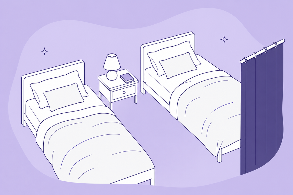 Een slaapkamer delen: licht, geluid en privacy