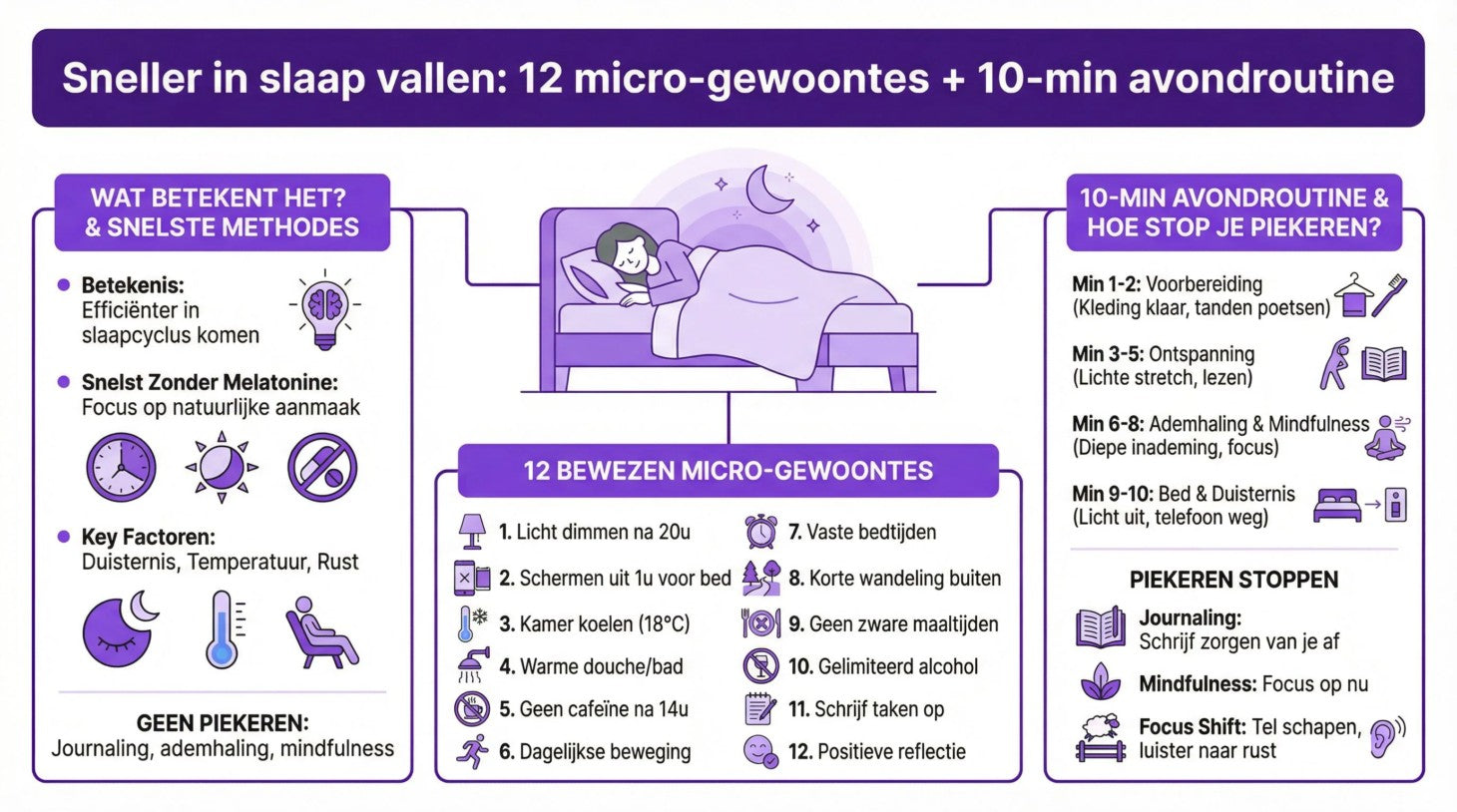 Sneller in slaap vallen: 12 micro-gewoontes + 10-min avondroutine