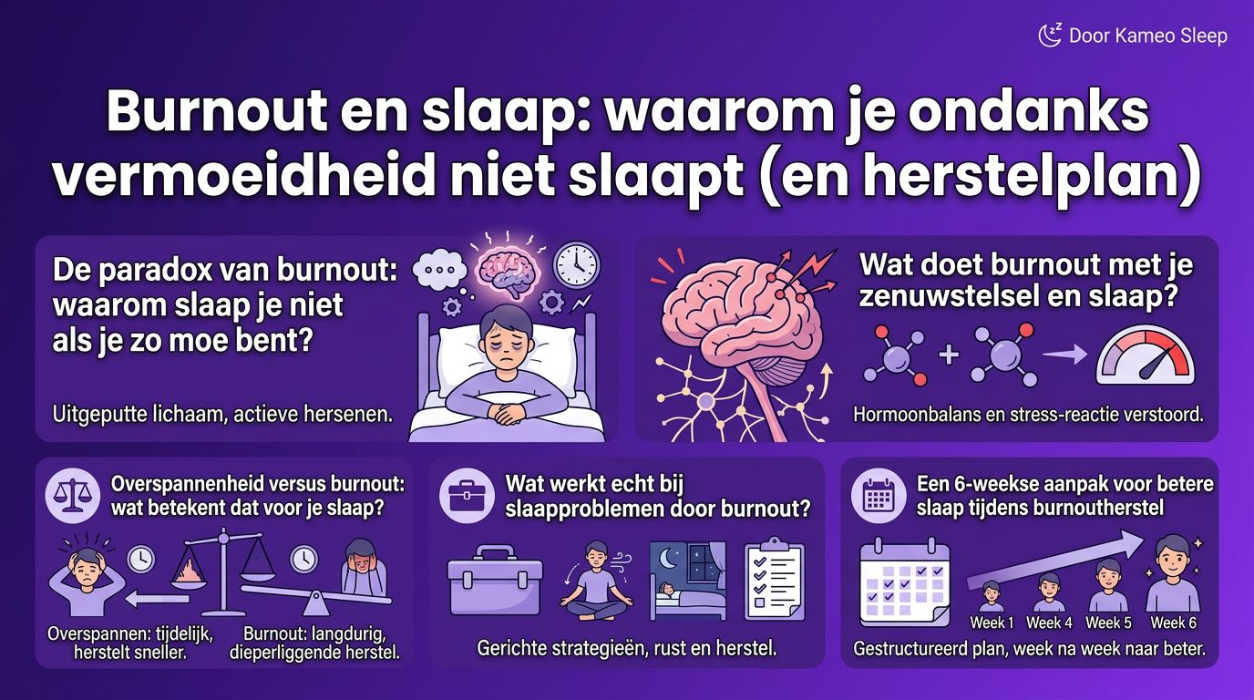 Burnout en slaap: waarom je ondanks vermoeidheid niet slaapt (en herstelplan)