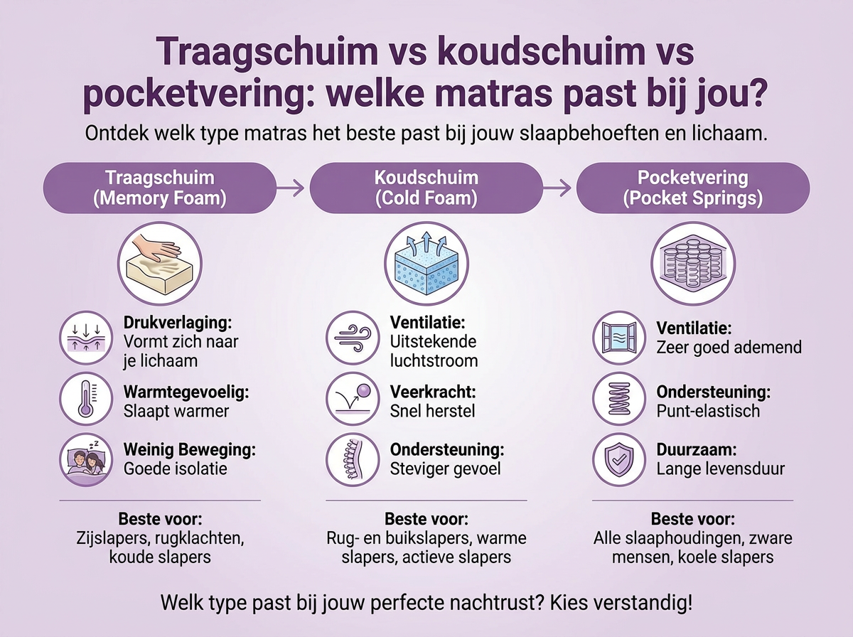 Traagschuim vs koudschuim vs pocketvering: welke matras past bij jou?