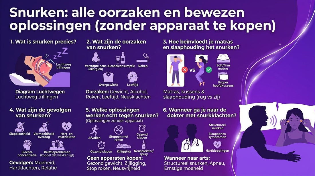 Snurken: alle oorzaken en bewezen oplossingen (zonder apparaat te kopen)