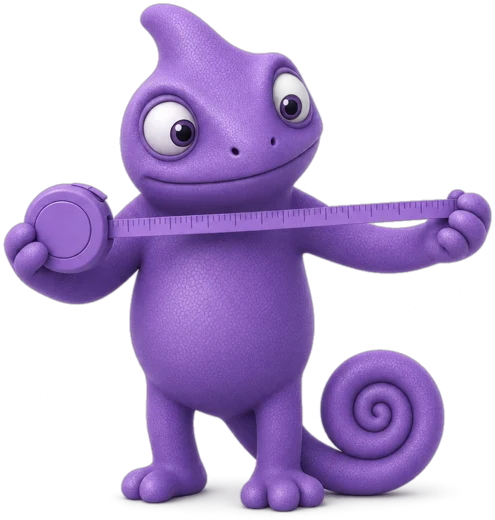 De Kameo-kameleon meet met een meetlint